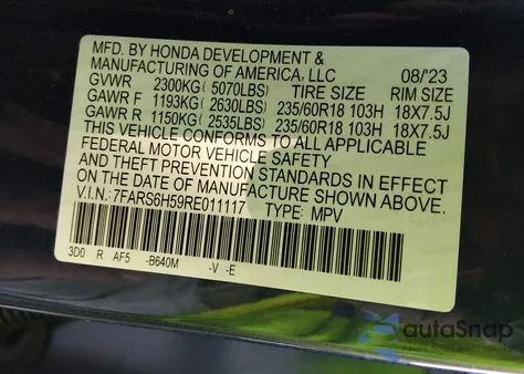 2024 Honda Cr-V Hybrid Sport from USA, damaged, VIN 7FARS6H59RE011117
